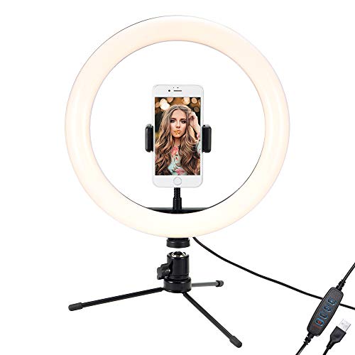 PopHMN Anillo de luz para trípode, Anillo de luz LED para trípode para Selfies, 3 Modos de Color, Anillo de luz LED Giratorio de 360 ° para Selfies, Maquillaje y Youtube TIK Tok,Volg Live