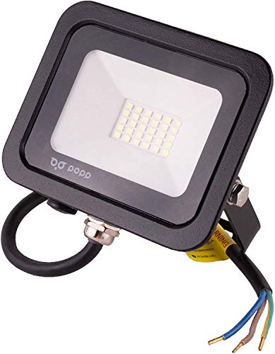 POPP® Foco Proyector LED 20W para uso Exterior Iluminación Decoración 6000K luz fria Impermeable IP65 Negro y Resistente al agua.PACK x2 (20)