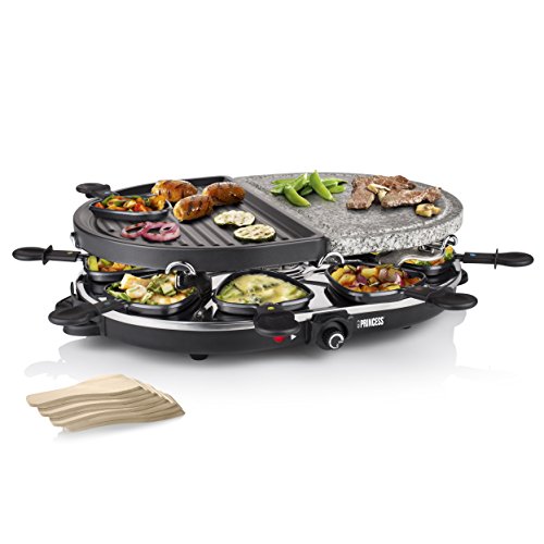 Princess 162710 Oval Stone Grill Party – Parrilla de piedra y raclette combinadas para 8 personas