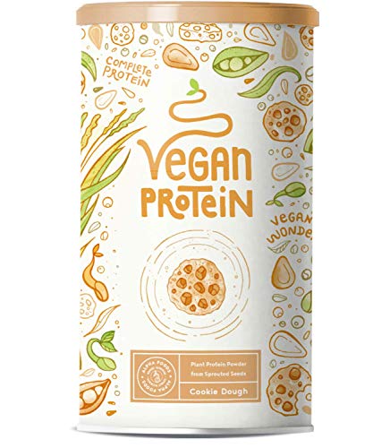 Proteina Vegana | COOKIE DOUGH | Proteína vegetal de soja, arroz, guisantes, amaranto, semillas de lino, de girasol y de calabaza germinadas | 600 g en polvo con sabor a masa de galletas