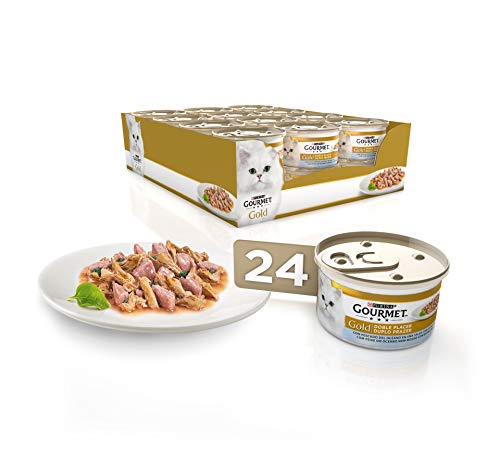 Purina Gourmet Gold Doble Placer - Comida para Gatos Adultos de Pescado del Oceano, 85 g, Pack de 24 Unidades