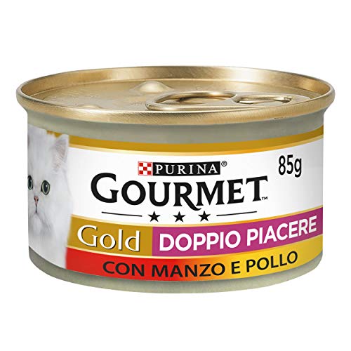 Purina Gourmet Gold Húmedo Gato Doble Placer con Ternera y Pollo, 24 latas de 85 g Cada una de Las 24 x 85 g