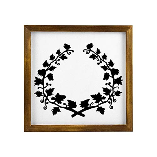 qidushop Laurel Black 02 - Cartel de madera con marco para decoración de sala de estar, decoración de pared, placa de madera para Navidad, Acción de Gracias