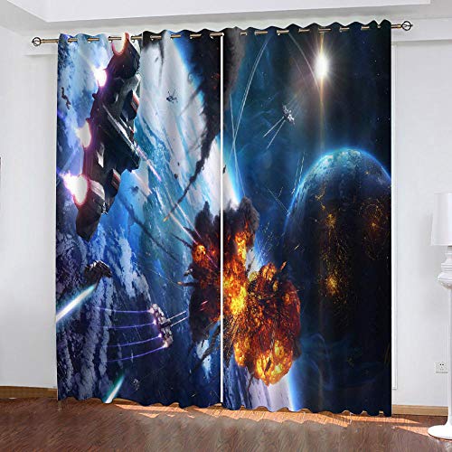 QLCUY Cortinas Dormitorio Moderno Batalla En El Universo Blackout Curtain con Ojales Cortina Opaca Suave para Ventanas De Habitación Niño Juvenil W220 X H215Cm.