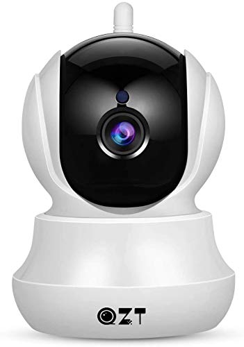 QZT Cámara IP HD, Cámara de Vigilancia WiFi Interior, Casa Seguridad Camara con Visión Nocturna, Detección Movimiento, Email Alarma, Inalámbrico Video Camera para Mascota Oficina Bebé Tienda (1080P)