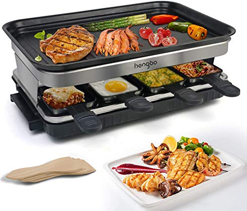 Raclette Grill con 8 Mini Sartenes Revestimiento Antiadherente Regulador de Temperatura para 8 Personas 1500W Negro Raclette Grill con 8 Mini Sartenes Revestimiento Antiadherente Regulador de Temperatura para 8 Personas 1500W Negro
