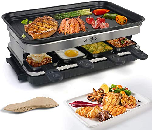 Raclette Grill con 8 Mini Sartenes Revestimiento Antiadherente Regulador de Temperatura para 8 Personas 1500W Negro