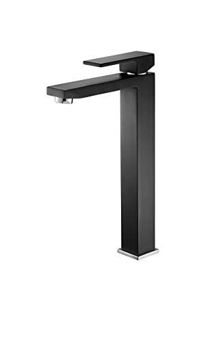 RAF — Grifo Mezclador Monomando Alto para Lavabo con Desagüe Automático (Negro Mate)