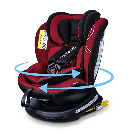 Reecle Silla de Coche Giratoria 360º con ISOFIX, Grupo 0+/1/2/3 (0~36kg), Aprox. 0-12 años (Rojo)