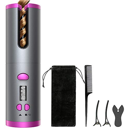 Rizador 40w de Pelo automático inalámbrico Rizador de Cabello Automático MELOPHY con 6 configuraciones de temperatura y tiempo Pantalla LCD, portátil, rápido, simple y efectivo, ideal como regalo