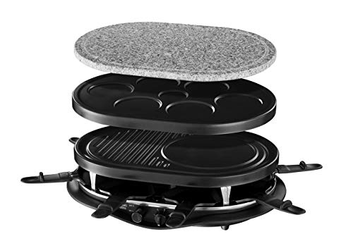 Russell Hobbs Fiesta - Raclette 4 en 1 (8 Mini Sartenes, Piedra Carne, Grill, Crepera, 1200W, Negro) -ref. 21000-56