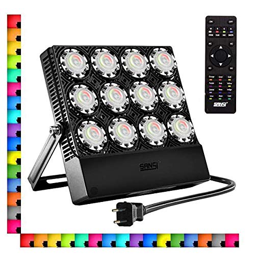 SANSI Foco LED RGB de Colores 70W, Control Remoto Inalámbrico con Modos Ajustable, Luz Interior y Exterior con Función de Memoria para Navidad Fiesta