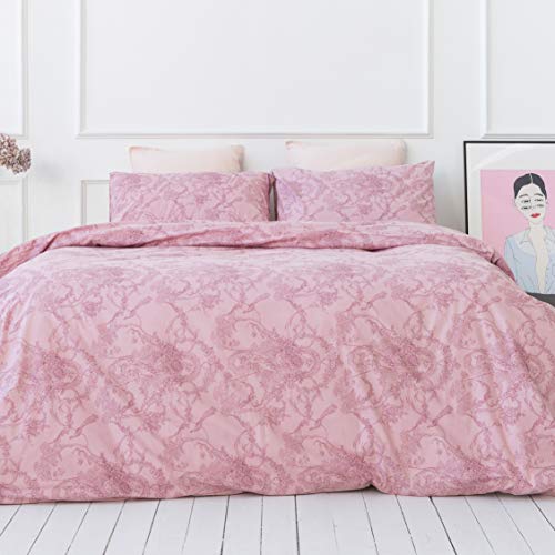 savastextile Pink Juegos De Cama 135x200 - Algodon Organico Juego Cama Algodon 100% - Juego De Cama + 1 Funda Almohada para Cama – Juego De Cama Funda Nordica Rosa - Juegos De Cama Ropa Verano