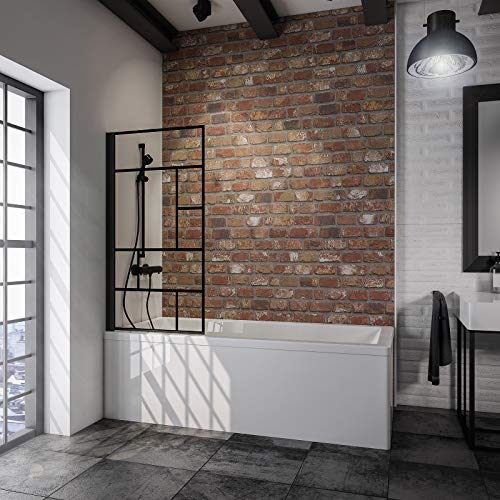 Schulte 4060991056833 - Mampara giratoria, pared abatible, pantalla de bañera Negro, 1 panel plegable, cristal decorativo taller