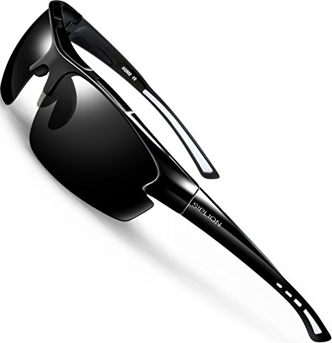 SIPLION Hombre Gafas de sol Polarizadas Deportes para Ciclismo Pesca Golf TR90 Súper ligero Marco 502 BLACK