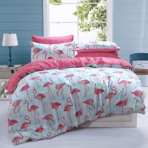 Sleepdown Juego de Funda de edredón con diseño de flamencos a Rayas de Polly de algodón, fácil Cuidado, antialérgico, Suave y Suave, con Fundas de Almohada, diseño de flamencos Sleepdown Juego de Funda de edredón con diseño de flamencos a Rayas de Polly de algodón, fácil Cuidado, antialérgico, Suave y Suave, con Fundas de Almohada, diseño de flamencos