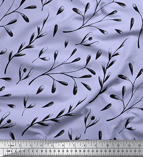Soimoi Azul viscosa Georgette Tela semillas fresno europeo hojas tela artesanal impresa por metro 44 Pulgadas de ancho