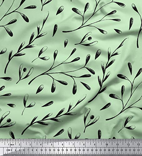 Soimoi Verde viscosa Georgette Tela semillas fresno europeo hojas estampada de tela por metro 44 Pulgadas de ancho