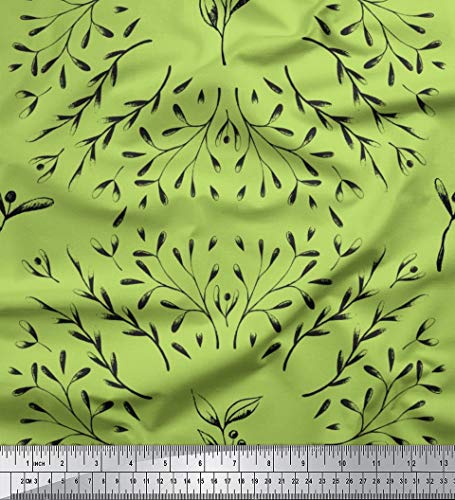 Soimoi Verde viscosa Georgette Tela semillas fresno europeo hojas tela artesanal impresa por metro 44 Pulgadas de ancho