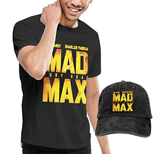 SOTTK Camisetas y Tops Hombre Polos y Camisas, Mens Classic Mad MAX Fury Road T Shirt and Washed Denim Hat Casquette Black