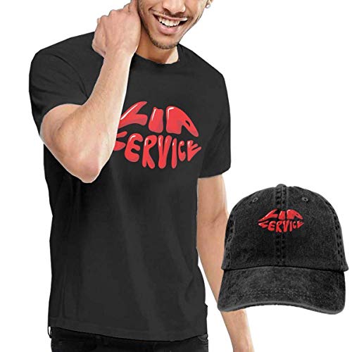 SOTTK Camisetas y Tops Hombre Polos y Camisas, Mens Cool Lip Service Season T Shirt and Washed Denim Hat Casquette Black