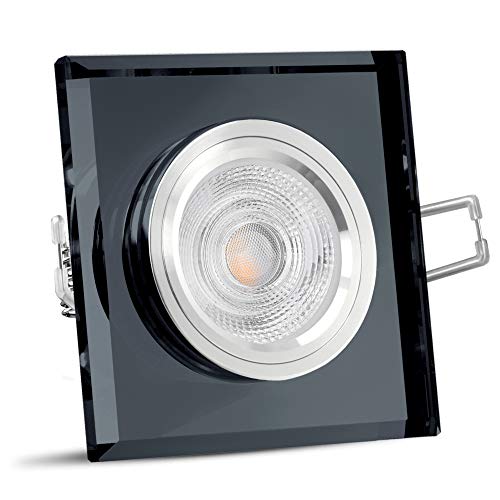 SSC-LUXon Foco LED empotrable cuadrado de cristal negro – con LED GU10 3 W blanco cálido 230 V – Lámpara de techo rectangular