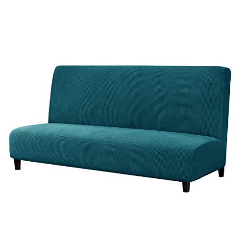 subrtex Funda Sofa Cama sin Brazos Clic Clac Elastica Fundas de Sofa sin Reposabrazos Apoyabrazos Ajustable Anti Arañazos (Azul Verde)