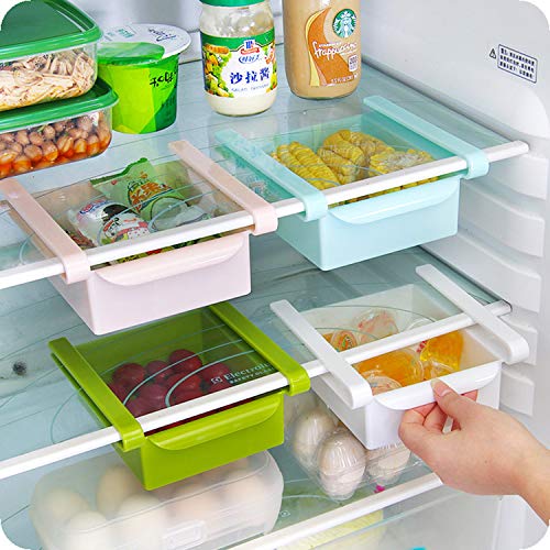 SZWL Retractable Drawer Organizer, Drawer Bins Fridge Shelf Refrigerator Holder Storage Box, Keep Tidy Shelf Organiser for Vegetables and Fruits, 2 pieces