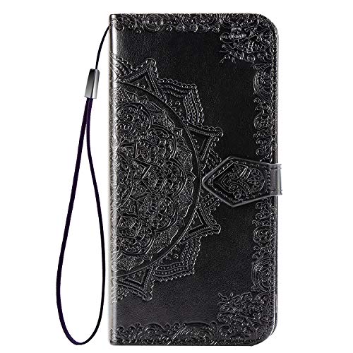 TANYO Funda Adecuado para OnePlus Nord N10 5G, Diseño Retro del Modelo de Flores, Ranuras para Tarjetas, con Magnético, Stand Function Flip Wallet Case Cover, Negro