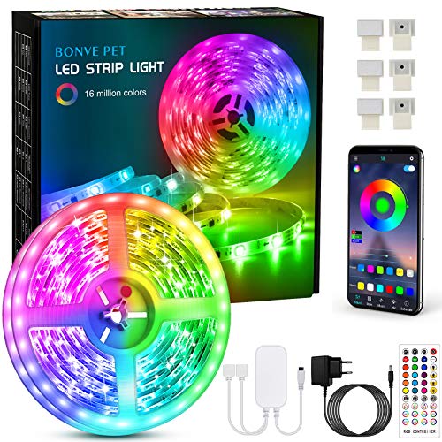 Tiras Led, Bonve Pet 6M Luces Led RGB 5050 Luces Led Habitación Controlas con App y Control Remoto, Tiras led RGB 12V, 16 Milliones de Colores, 28 Modos, Tira de luz para Decoración Dormitorio Cocina