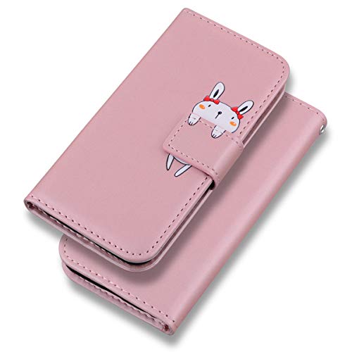 Tiyoo iPhone 7 Plus/8 Plus Case Cartoon Animal Cute Pattern Folding Stand PU Leather Wallet Flip Cover Protective Case with Card Slots, Magnetic Closure,with Shockproof TPU (Rosegold Rabbit)
