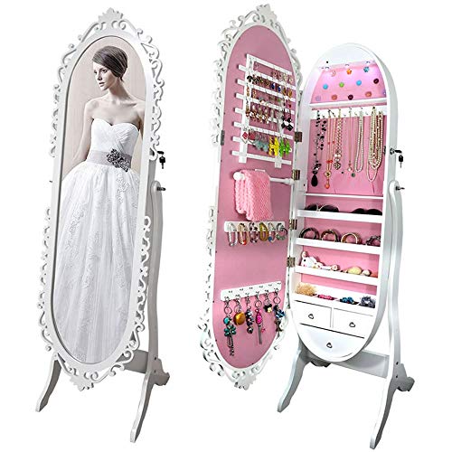 TONGSH Organizador de la joyería, joyería de la Caja de joyería Armario Gabinete de pie con Cuerpo Completo y Espejo Grande con Cerradura de Almacenamiento Gabinete de Madera TONGSH Organizador de la joyería, joyería de la Caja de joyería Armario Gabinete de pie con Cuerpo Completo y Espejo Grande con Cerradura de Almacenamiento Gabinete de Madera