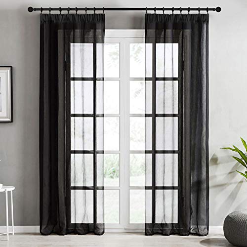 Topfinel Transparente Visillos da Panels Modernas Visillos para Ventanas Cortinas Dormitorio con Plisado de Lápiz 2 Piezas 140x240cm Negro