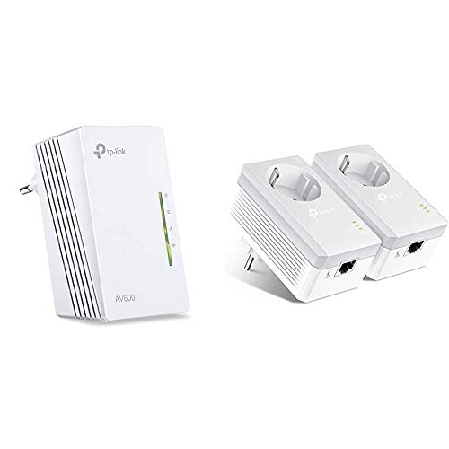 TP-Link TL-WPA4220-1 Adaptadores de Comunicación por Línea Eléctrica (WiFi AV 600 Mbps, PLC con WiFi, Extensor, Repetidores de Red) + TL-PA4010PKIT - PLC 2 Mini Adaptadores