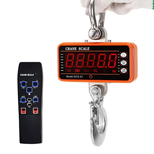 TTLIFE Báscula Colgante Báscula De Grúa Digital 1000kg Báscula Colgante Industrial De Servicio Pesado Báscula De Grúa Electrónica Portátil De Alta Precisión Con Pantalla LED De Control Remoto(Naranja)