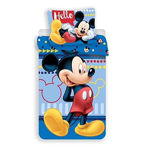 Unbekannt Disney Mickey Mouse - Juego de cama reversible (140 x 200 cm, funda de almohada de 70 x 90 cm, 100% algodón), color azul