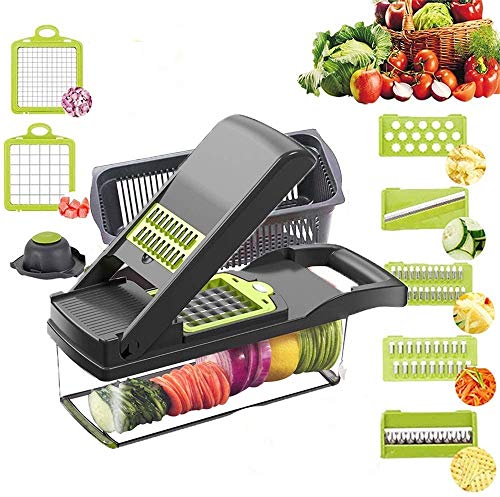 Vegetable Chopper Slicer, Food Chopper D L D Onion Dicer Veggie Slicer Cutter with Multi-Functional Interchangeable Blades Cheese Grater for Garlic Carrot Potato Tomato Fruit Salad