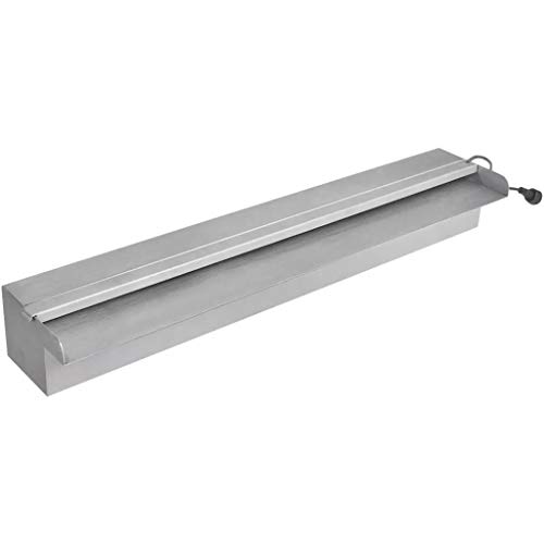 vidaXL Fuente Rectangular Patio Exteriores Jardín Estanque Aire Libre Terraza Decoración Bomba de Agua Piscina con LED Acero Inoxidable 60cm