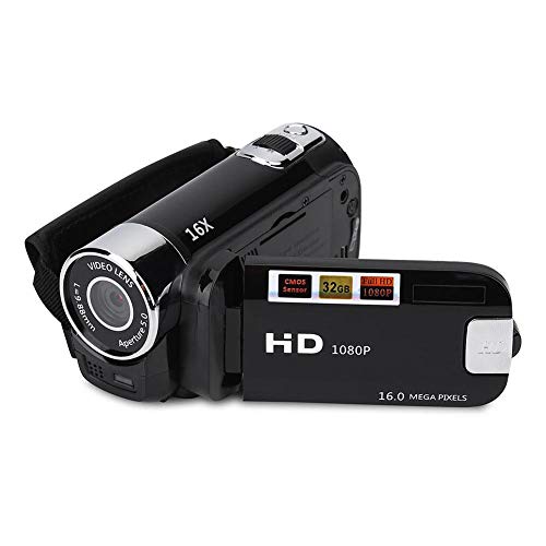 Videocámara Videocámara, Vlogging portátil Grabador de cámara Full HD 1080P 16MP 2.7 Pulgadas Pantalla LCD de rotación de 270 Grados 16X Zoom Digital Videocámara Soporte Selfie y Disparo Continuo