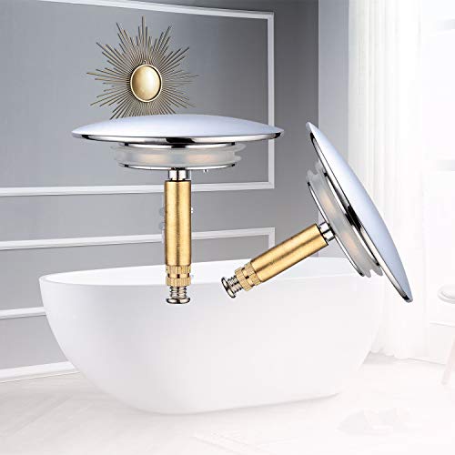 Viilich 2 tapones de baño para fregadero de baño, universal, ajustable, 70 mm, doble sellado para bañera, tapón de drenaje, desagüe de fregadero, cobre completo, calidad premium, cromo