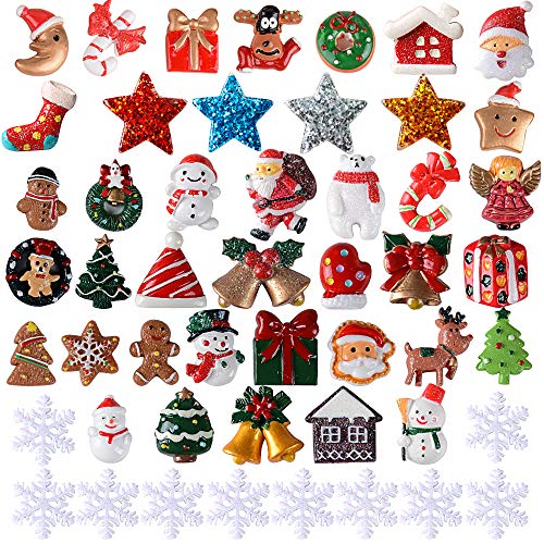 VINFUTUR 50pcs Adornos Navideños de Resina Miniaturas Navideñas Figuras Accesorios de Navidad para Decoración Celular Regalo DIY Manualidad