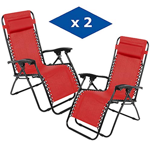 VIP HOGAR Pack 2 Tumbonas Plegables Multiposiciones, Sillas Relax Jardín o Exterior Gravedad Cero (Rojo) VIP HOGAR Pack 2 Tumbonas Plegables Multiposiciones, Sillas Relax Jardín o Exterior Gravedad Cero (Rojo)