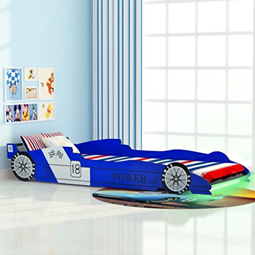 Vislone Cama para Niños Cama Infantil con Diseño de Coche Carreras y LED con Mando a Distancia DM y Listones de Madera Azul 90x200cm Vislone Cama para Niños Cama Infantil con Diseño de Coche Carreras y LED con Mando a Distancia DM y Listones de Madera Azul 90x200cm