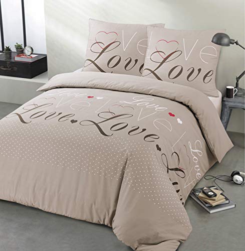 Vission – Juego de cama de franela Love – Funda nórdica de 240 x 220 cm con 2 fundas a juego – 100% algodón