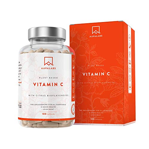 Vitamina C Pura Altamente Concentrada - 915 mg de Vitamina C por Dosis Diaria (2 cápsulas) - 180 Cápsulas - Con Flavonoides de Fruta Cítrica, Camu Camu y Acerola - Complemento Alimenticio 100% Vegano