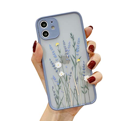 VUTR Funda con Estampado de Flores, diseño Floral, para iPhone 11 [Protector de Lentes Integrado] Diseño poético de Carcasa Opaca Transparente para iPhone 11 - Gris Lila