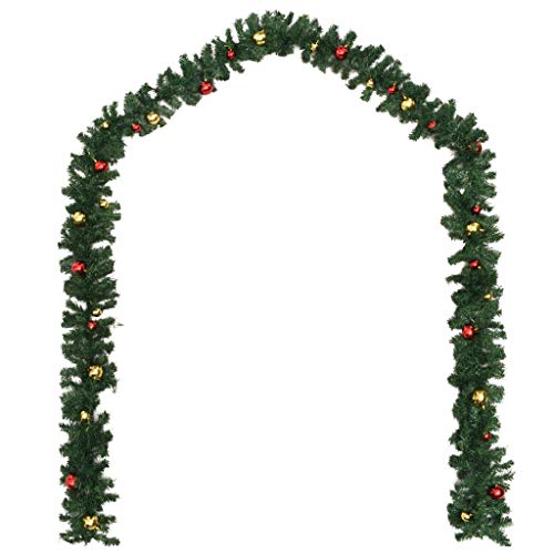 Wakects - Corona de Navidad de 20 m de largo, bolas de oro y rojo, guirnalda de Navidad verde, decoración de Navidad, para fiestas, casa, jardín o boda