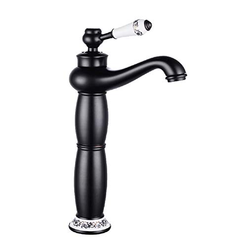 WAZA Grifo de Lavabo de Baño Cocina Grifería de Latón Alta Calidad Mezclador Agua Fría y Caliente Válvula de Cerámica Grifo de Fregadero Estilo de Retro Elegante (3/8", Níquel Negro)