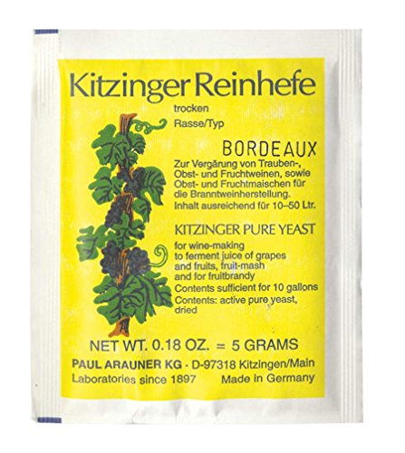 WEINHEFE Bordeaux Arauner Kitzinger - Levadura limpia seca para 50 l, levadura natural de vino de frutas, sal nutritiva de levadura, levadura de alcohol, levadura de metacrilato