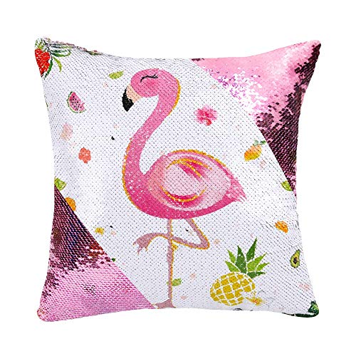 WERNNSAI Funda de Cojín Flamingo - 40 x 40 cm Fundas Cojines de Lentejuelas Rosadas Sirena Cuadradas Flores Piña Fundas de Almohada para Sofá Silla(SIN Insertos de Almohada)